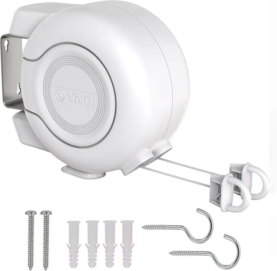 Retractable Washing Line 30m Outdoor, Heavy Duty Wall Mounted Double Washing Lines Extendable Clothes Line Laundry Drying Line for Drying Space, White