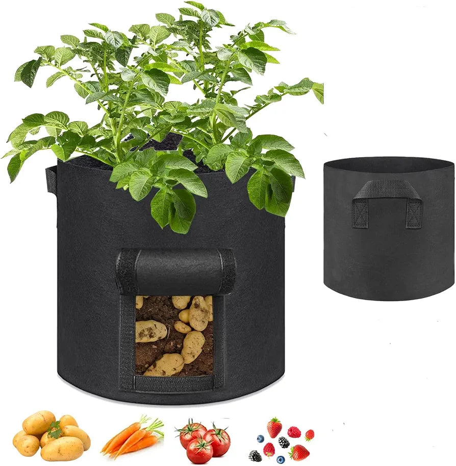 Potato Grow Bags, 2 Pack 10 Gallon with Windows Breathable Fabric and Handles Plant Vegetable Growing Bag, Planting Bags for Potato, Carrot,Vegetable and Fruits