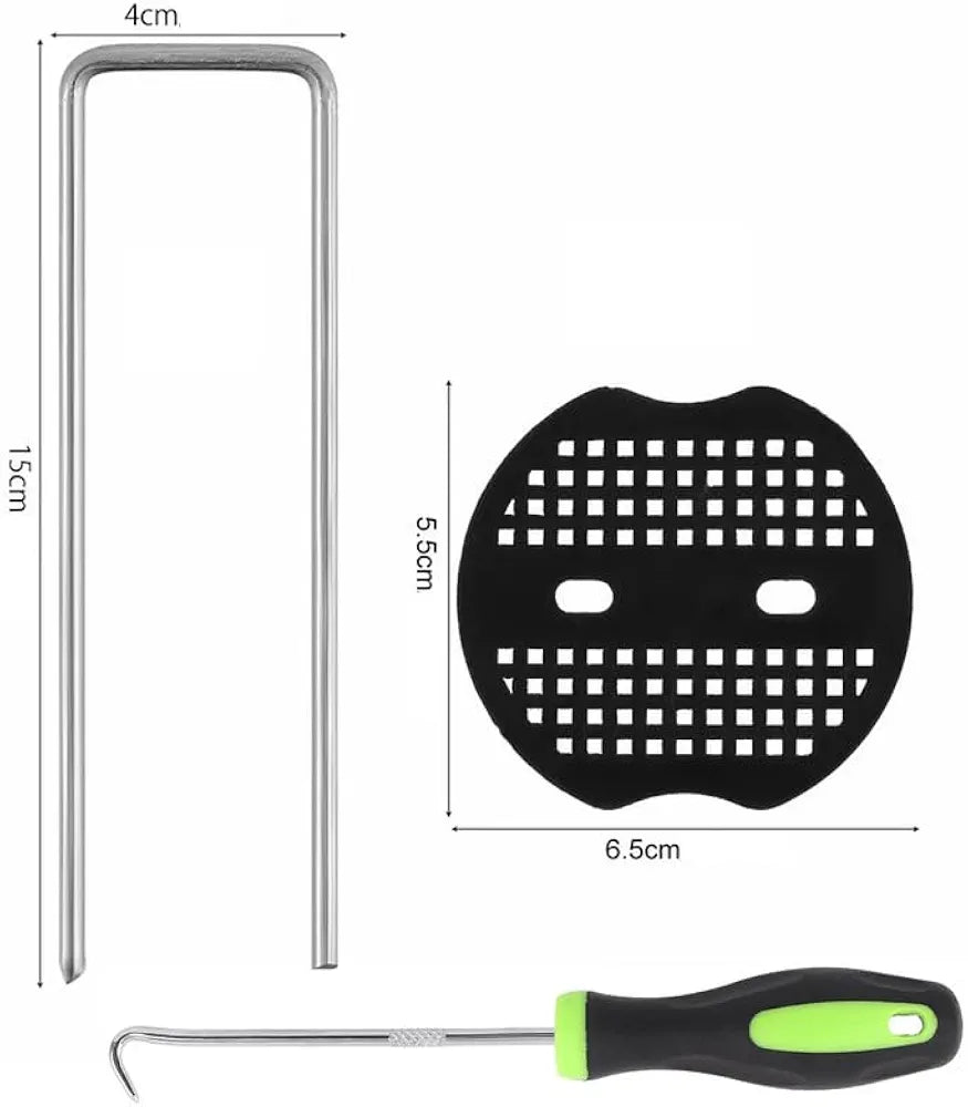 Vivo Technologies 50 Weed Control Membrane Pegs + 50 Buffer Washer Weed Mat Pegs U-Shaped Galvanised Securing Pegs Ground Cover Pegs Metal Garden Landscape Staples Artificial Grass Pins Barrier Pegs