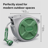 Retractable Hose Reel Wall Mounted, 25+2m Garden Hose Reel,Garden Hose Pipe with 10-Function Spray Gun, Auto Rewind,180° Pivoting