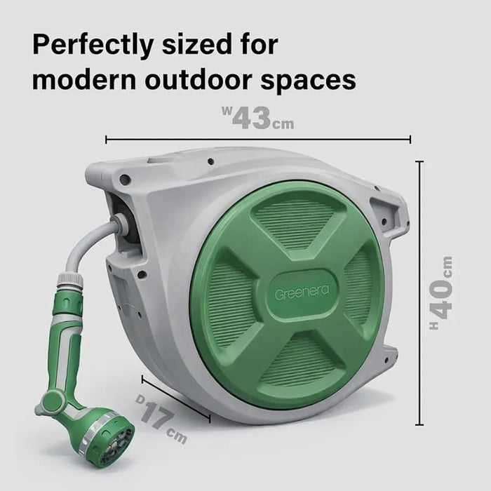 Retractable Hose Reel Wall Mounted, 25+2m Garden Hose Reel,Garden Hose Pipe with 10-Function Spray Gun, Auto Rewind,180° Pivoting