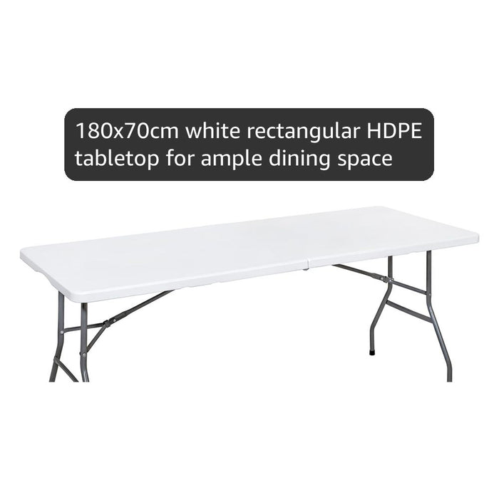 Rectangle Folding Trestle Table Outdoor Picnic Folding Portable Camping Tables for Parties, Garden, BBQ, Beach, Indoor & Outdoor Use, Party Catering Wedding Easy Assembly 6ft 180x70x74cm White