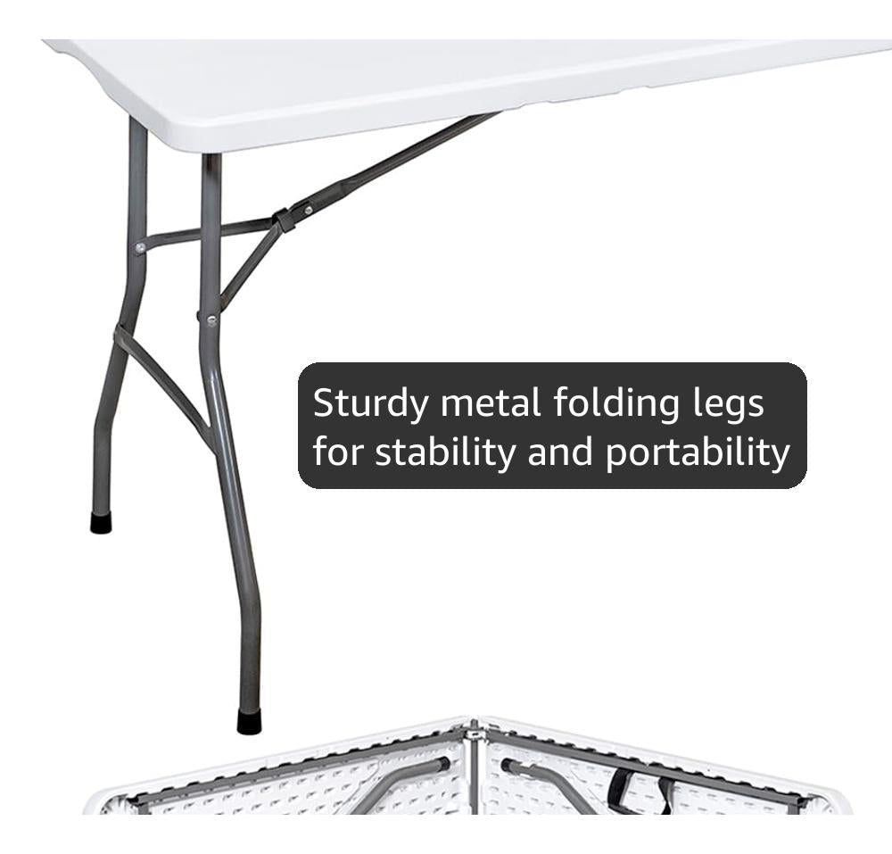 Rectangle Folding Trestle Table Outdoor Picnic Folding Portable Camping Tables for Parties, Garden, BBQ, Beach, Indoor & Outdoor Use, Party Catering Wedding Easy Assembly 6ft 180x70x74cm White