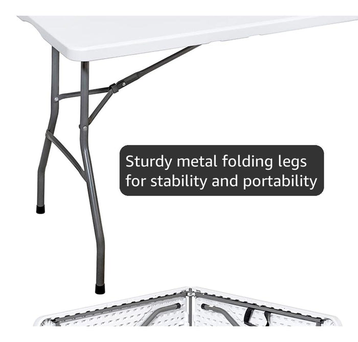 Rectangle Folding Trestle Table Outdoor Picnic Folding Portable Camping Tables for Parties, Garden, BBQ, Beach, Indoor & Outdoor Use, Party Catering Wedding Easy Assembly 6ft 180x70x74cm White