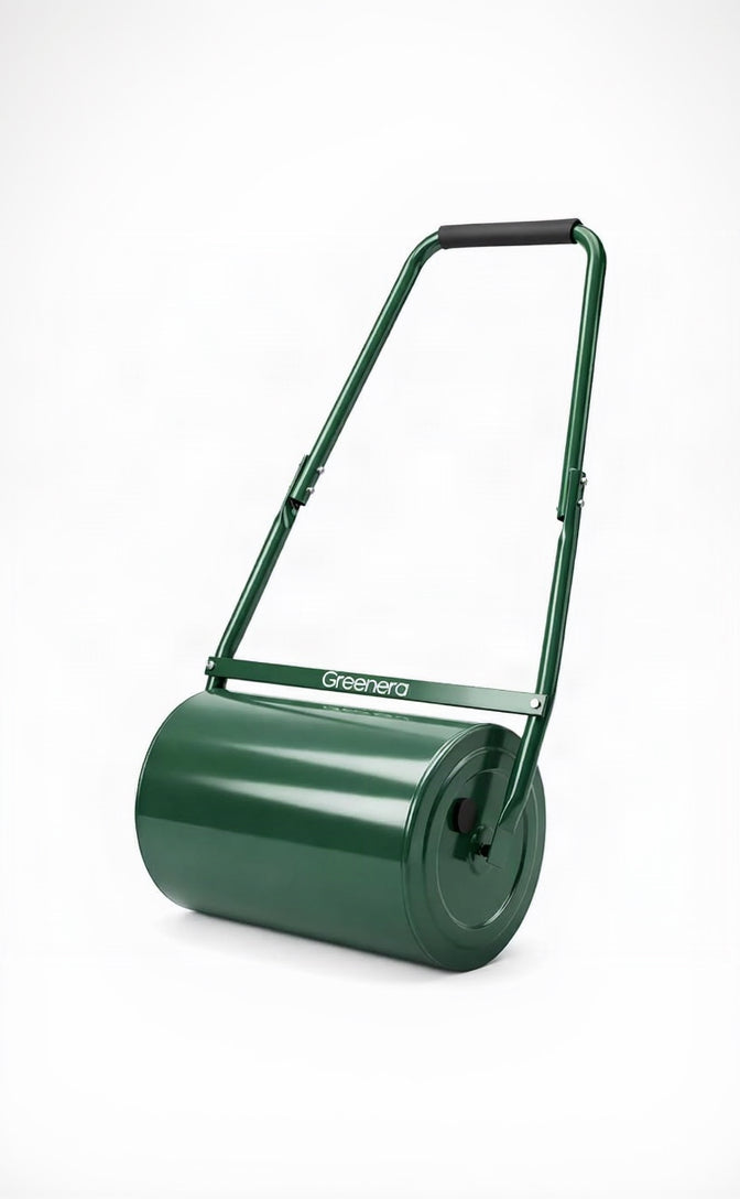 30L Garden Lawn Roller, Galvanised Steel Drum Roller, Water or Sand Filled Φ30cm, Heavy Duty Outdoor Grass Roller with U-Shaped Handle, Garden Roller for Grass Seeding & Soil Levelling - Green