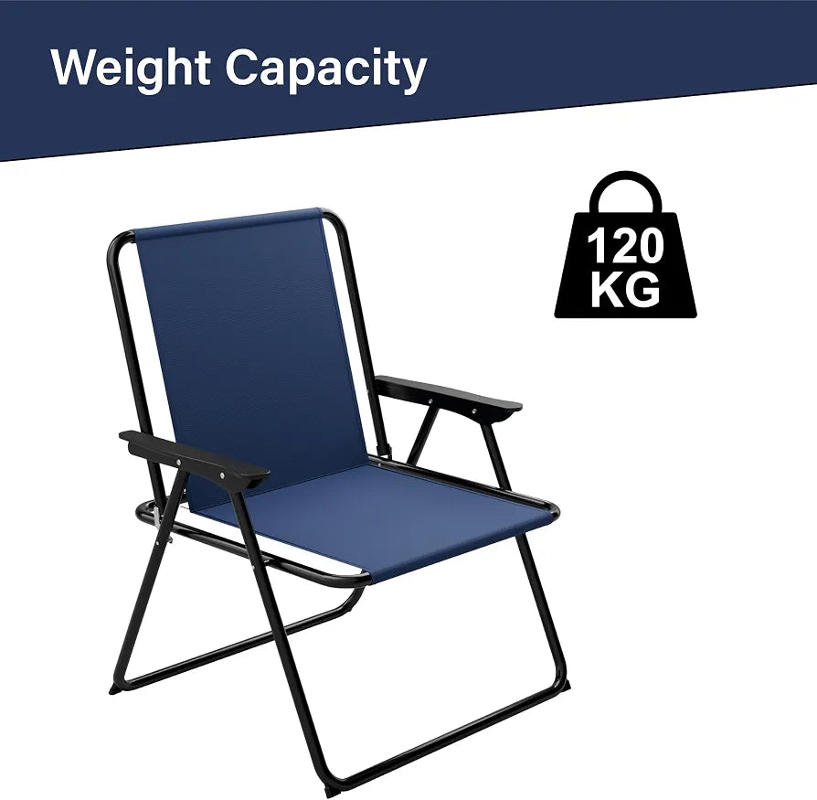 Folding Beach Deck Chairs - Pack of 2, Metal Outdoor Lightweight Deck Chair with Armrests, Portable & Easy to Store, Suitable for Camping, Garden, Picnic & Fishing - Navy Blue