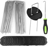 200 Weed Control Membrane Pegs + 200 Buffer Washer Weed Mat Pegs U-Shaped Galvanised Securing Pegs Ground Cover Pegs Metal Garden Landscape Staples Artificial Grass Pins Barrier Pegs