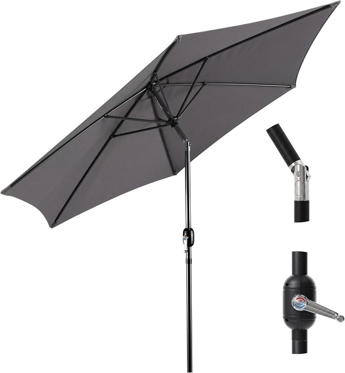 2.7m Tilting Parasol, Crank Up & Tilt Outdoor Garden Parasol Umbrella, Waterproof Sun Shade Canopy UV30+ Polyester Canopy, 38mm Parasol Pole, Air Vent, Steel Frame for Patio, Garden & Balcony
