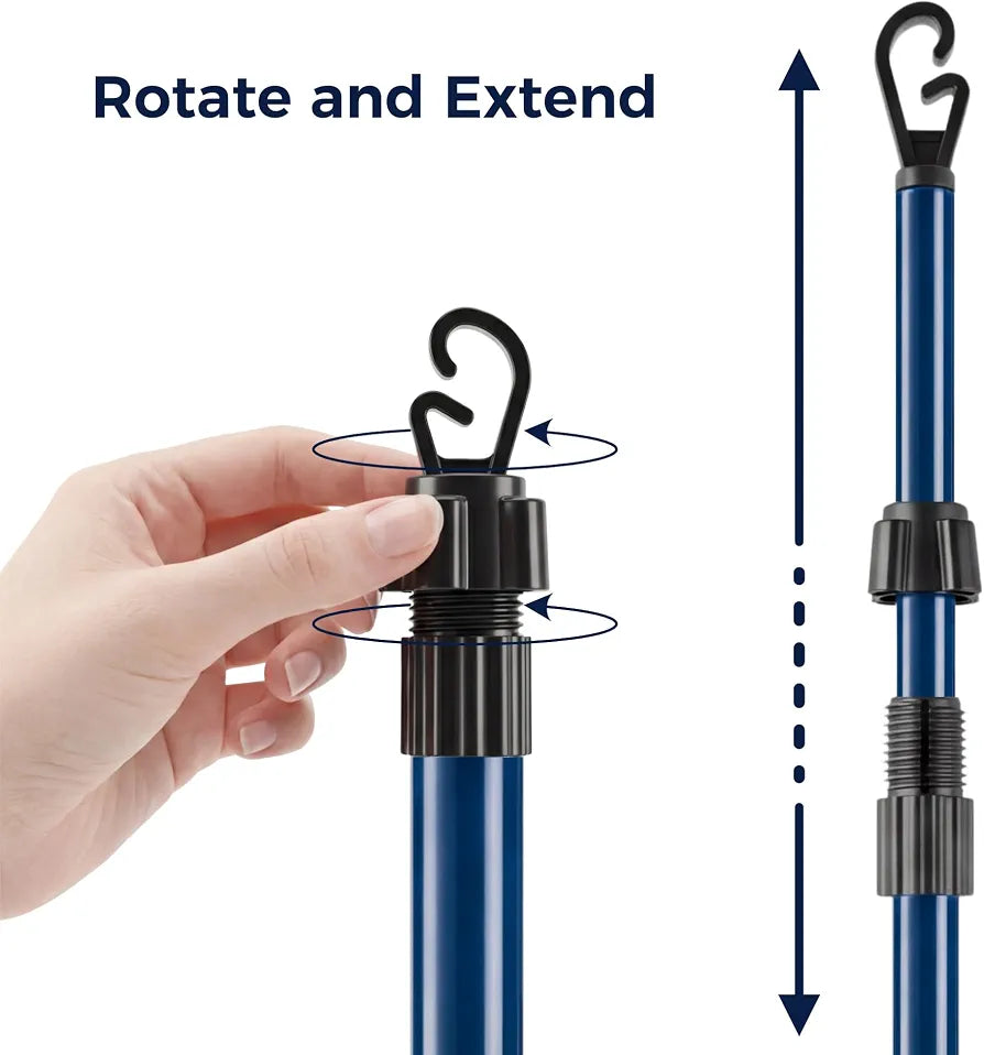 2.6 Meter Telescopic Washing Line Prop Pole Clothesline Heavy Duty Garden Dry Clothes Drying Airer Support Clothes Line Pole Galvanised Laundry Outdoor Washing Line Poles Extenedable to 2.6M Pack of 2
