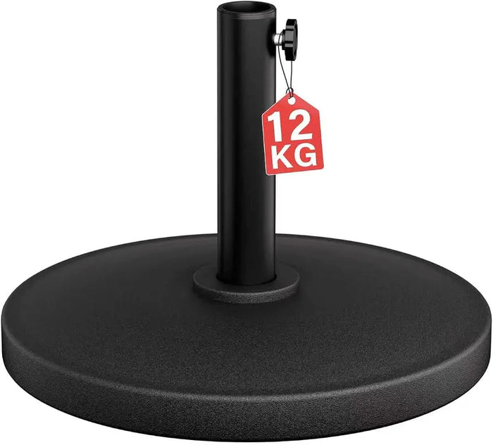 Vivo Technologies Parasol Base 12kg Round Garden Umbrella Stand for Outdoor, Garden, Patio, Heavy Duty Parasol Holder with Tightening Screw,Diameter 45cm, Black