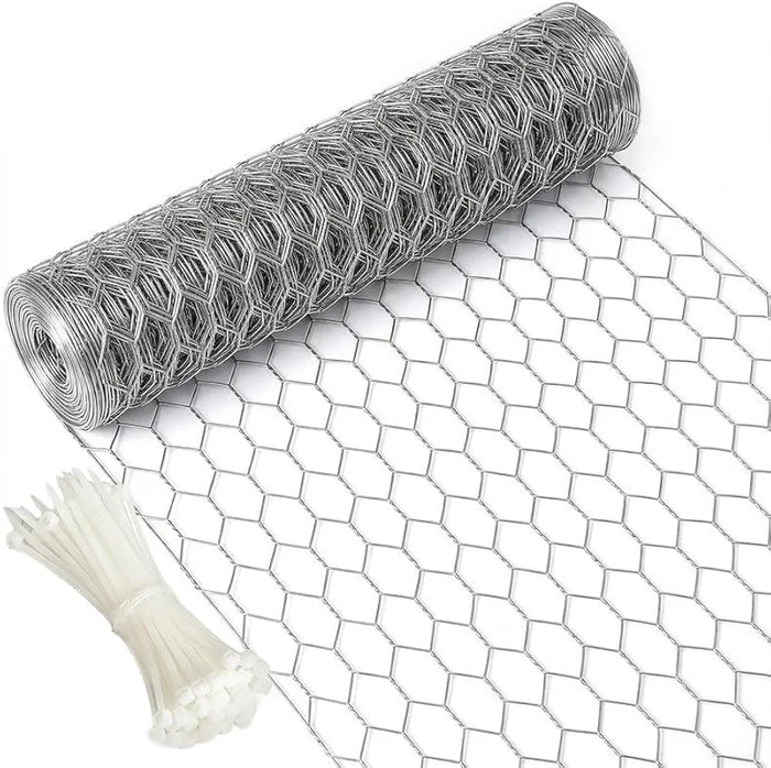 Chicken Wire 40cm x 10m, 25mm Chicken Wire Mesh Roll with 100 Cable Ties, Anti-Rust Hexagonal Galvanized Metal Wire Mesh, for DIY, Pet Rabbit Chicken Fencing, Protect Gardening Plants
