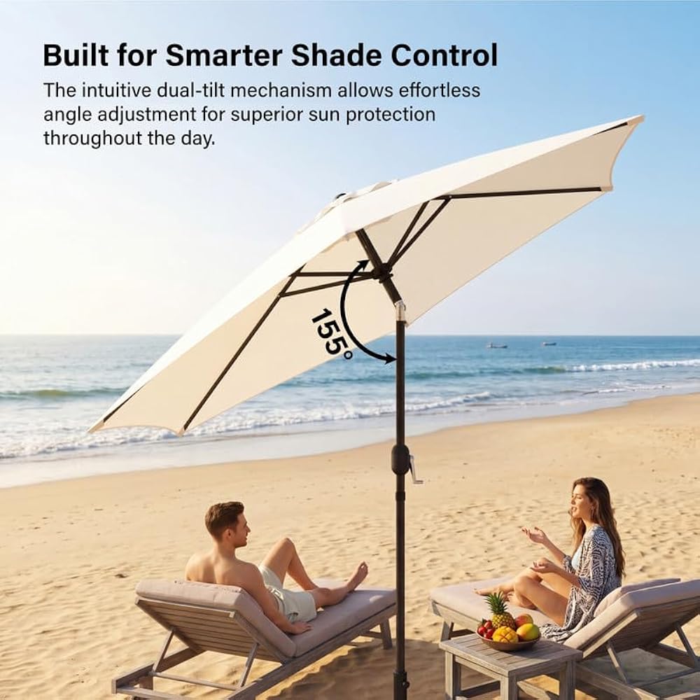 2.7m Tilting Parasol, Crank Up & Tilt Outdoor Garden Parasol Umbrella, Waterproof Sun Shade Canopy UV30+ Polyester Canopy, 38mm Parasol Pole, Air Vent, Steel Frame for Patio, Garden & Balcony