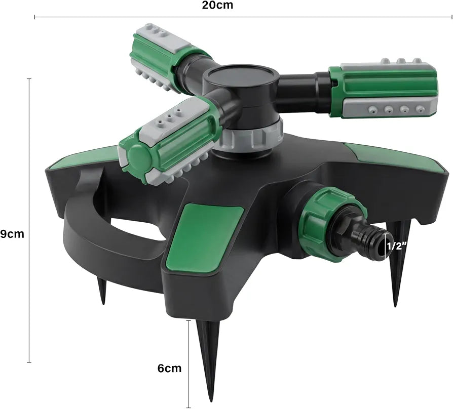 Garden Sprinkler with Spikes | 3 Spray Patterns | 360° Lawn Watering Sprinklers | 3 Arms Adjustable Water Sprinkler | Large Spray Coverage for Garden Plants Irrigation