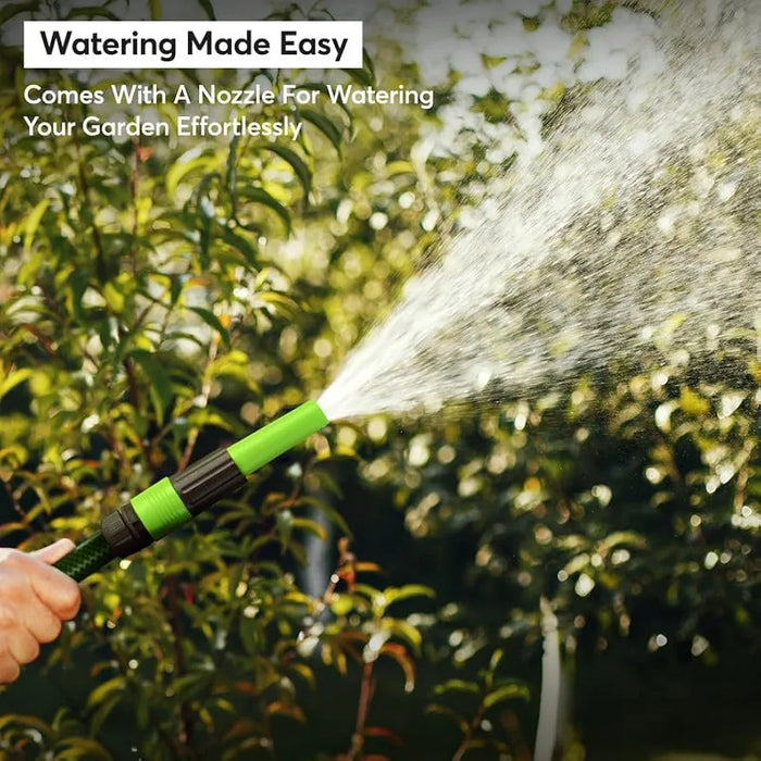 50M Garden Hose Trolley with Hosepipe |48.5m Water Pipe + 1.5m Leader Hose | Spray Gun | Rewind Handle | Tap Connectors | Wheels | Freestanding | Car Pressure Washer Compatible