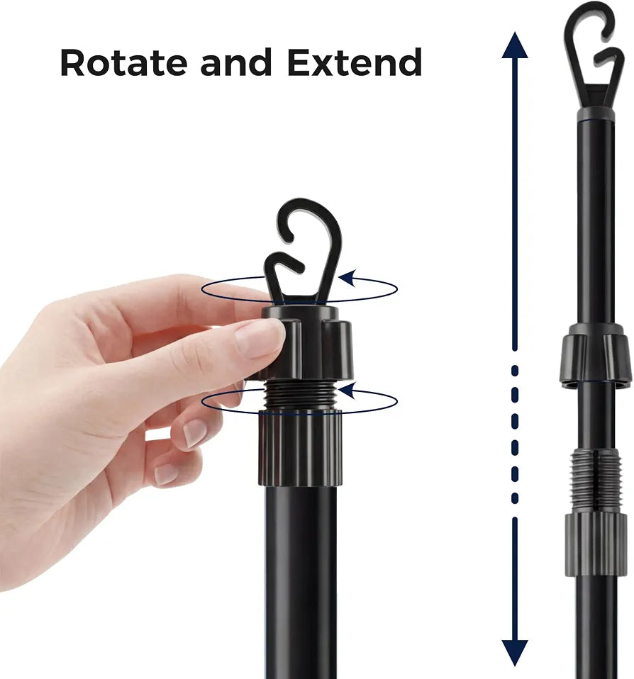 2.4M Telescopic Washing Line Prop Pole Metal Clotheslines Heavy Duty Home Garden Laundry Support Drying Line Poles Dry Clothes Drying Airer Washing Pole Extenedable to 2.4M Black Pack of 2