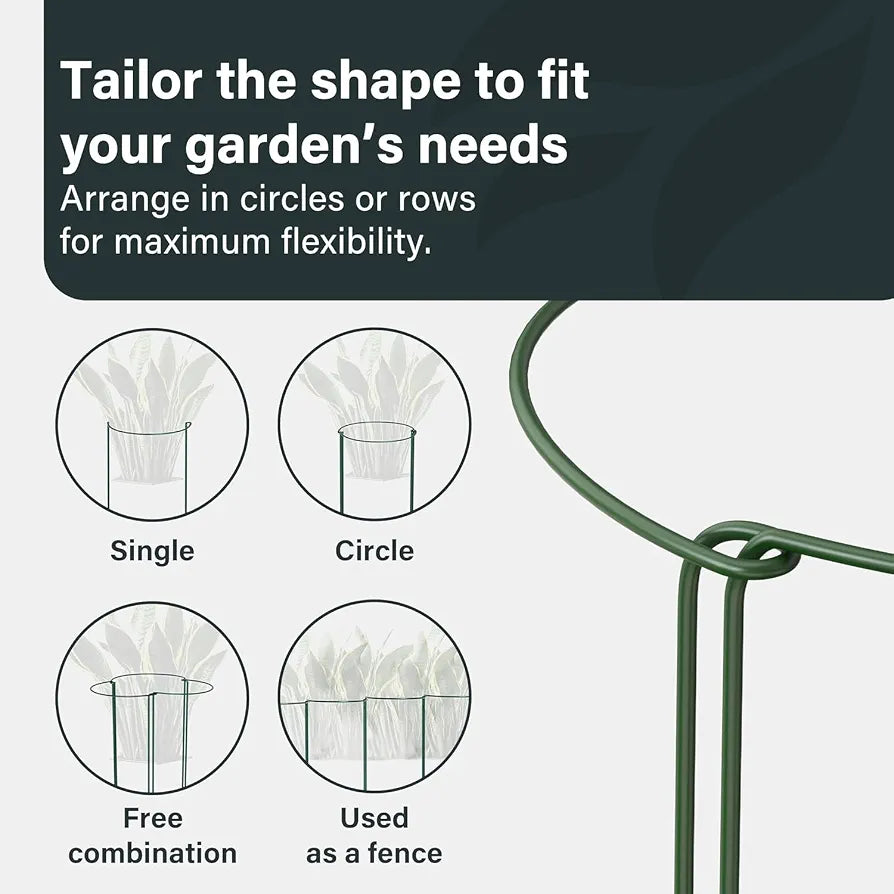 Vivo Technologies 12 Pack Plant Support Stakes 25×60cm,Metal Plant Supports Ring Cage for Garden Sturdy Half Round Garden Plant Supports for Vegetable, Tomatoes, Peony, Roses, Lavender, Flowers