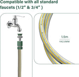 1.5m Short Hose Pipe ø 11 mm  | Universal Connection Kit | Small Hosepipe Including 3/4'' Male Threaded | 2 in 1 Tap Adapter | Fitting Kit for Garden Hose Reel Cart