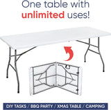 Rectangle Folding Trestle Table Outdoor Picnic Folding Portable Camping Tables for Parties, Garden, BBQ, Beach, Indoor & Outdoor Use, Party Catering Wedding Easy Assembly 6ft 180x70x74cm White
