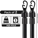 2.4M Telescopic Washing Line Prop Pole Metal Clotheslines Heavy Duty Home Garden Laundry Support Drying Line Poles Dry Clothes Drying Airer Washing Pole Extenedable to 2.4M Black Pack of 2