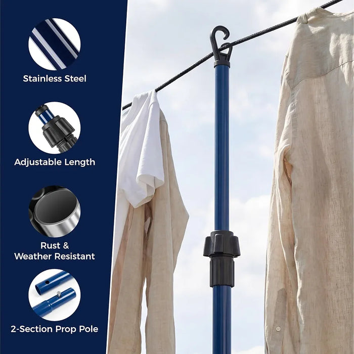 2.6 Meter Telescopic Washing Line Prop Pole Clothesline Heavy Duty Garden Dry Clothes Drying Airer Support Clothes Line Pole Galvanised Laundry Outdoor Washing Line Poles Extenedable to 2.6M Pack of 2