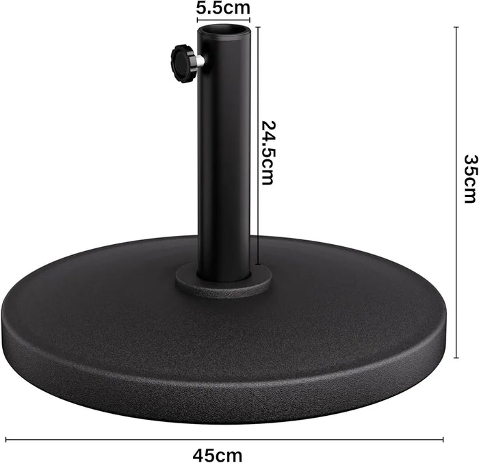 Vivo Technologies Parasol Base 12kg Round Garden Umbrella Stand for Outdoor, Garden, Patio, Heavy Duty Parasol Holder with Tightening Screw,Diameter 45cm, Black