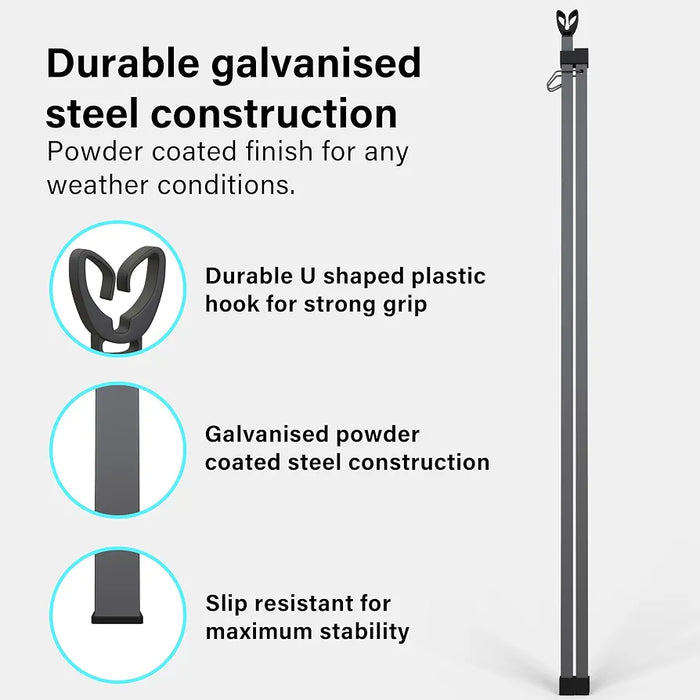 2.2M Extra Heavy Duty Square Washing Line Prop Pole Outdoor Galvanised Extendable Cloths Prop Pole Laundry Support Pole Extending pole Telescopic Support Strong Washing Line Support Grey Pack of 1