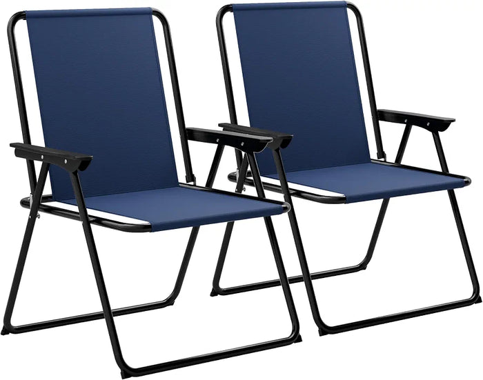 Folding Beach Deck Chairs - Pack of 2, Metal Outdoor Lightweight Deck Chair with Armrests, Portable & Easy to Store, Suitable for Camping, Garden, Picnic & Fishing - Navy Blue
