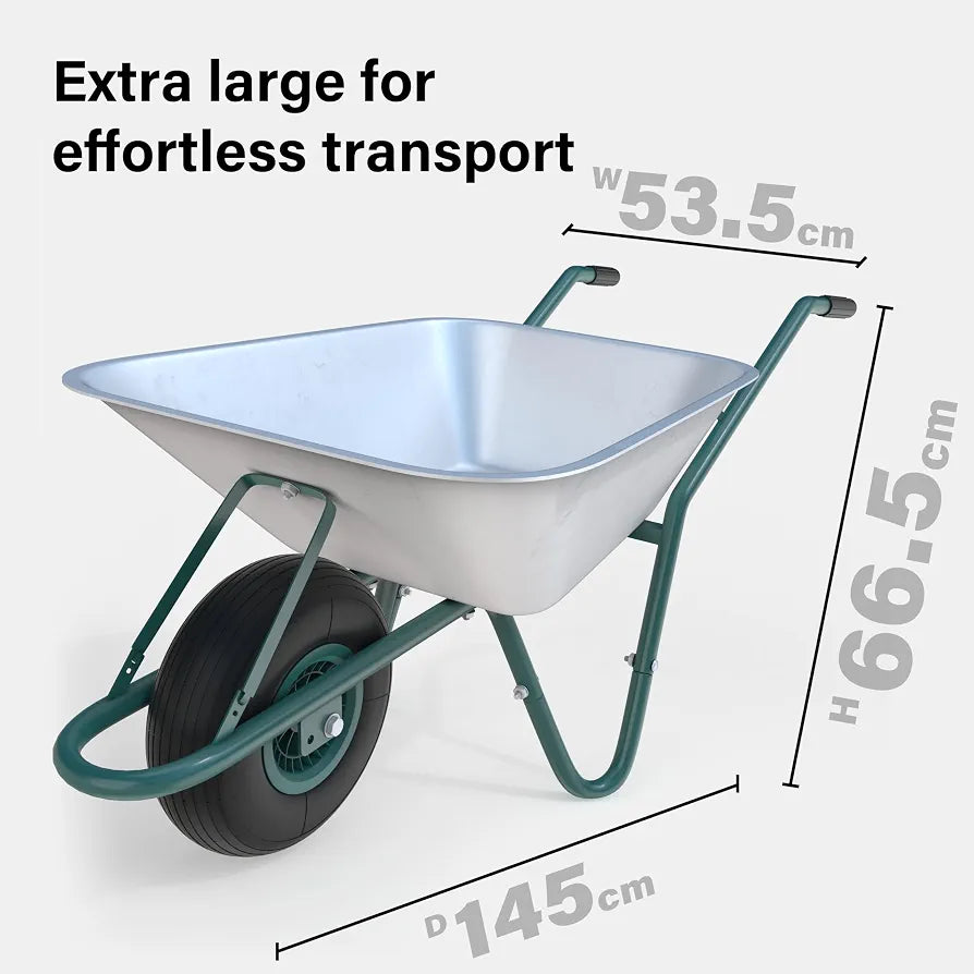 85L Wheelbarrow Home Garden, Heavy Duty Cart Galvanised Wheel Barrow with Pneumatic Tyre 150KG Load-Bear, Strong Large Transport Trolley Handcart, Suitable for Garden Work