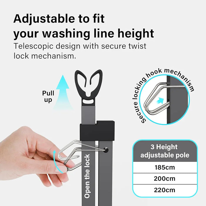2.2M Extra Heavy Duty Square Washing Line Prop Pole Outdoor Galvanised Extendable Cloths Prop Pole Laundry Support Pole Extending pole Telescopic Support Strong Washing Line Support Grey Pack of 1