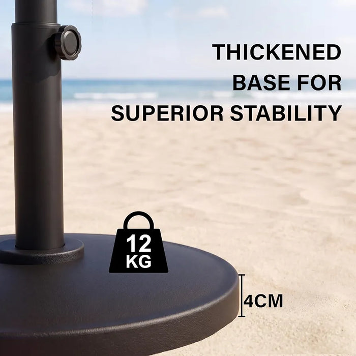 Vivo Technologies Parasol Base 12kg Round Garden Umbrella Stand for Outdoor, Garden, Patio, Heavy Duty Parasol Holder with Tightening Screw,Diameter 45cm, Black