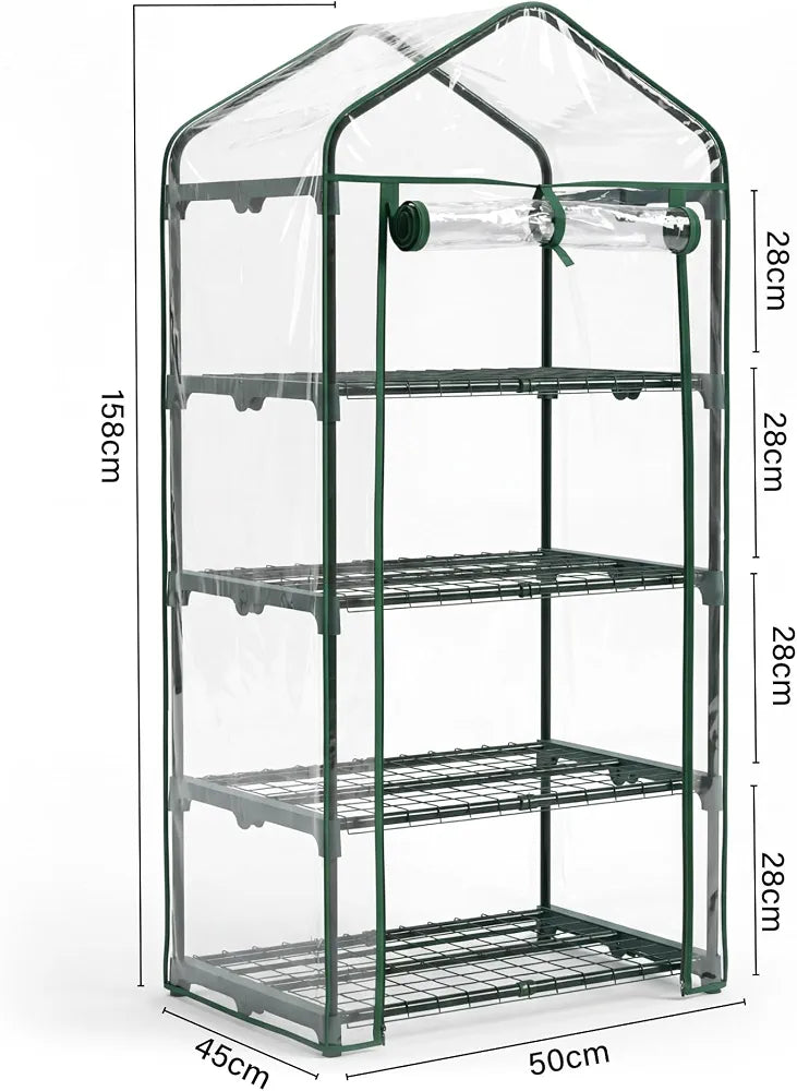 4 Tier Mini Greenhouse, Small Portable Compact Garden Grow House Plant Greenhouses , Basic Green House with Weatherproof PVC Plastic Cover Indoor outdoor