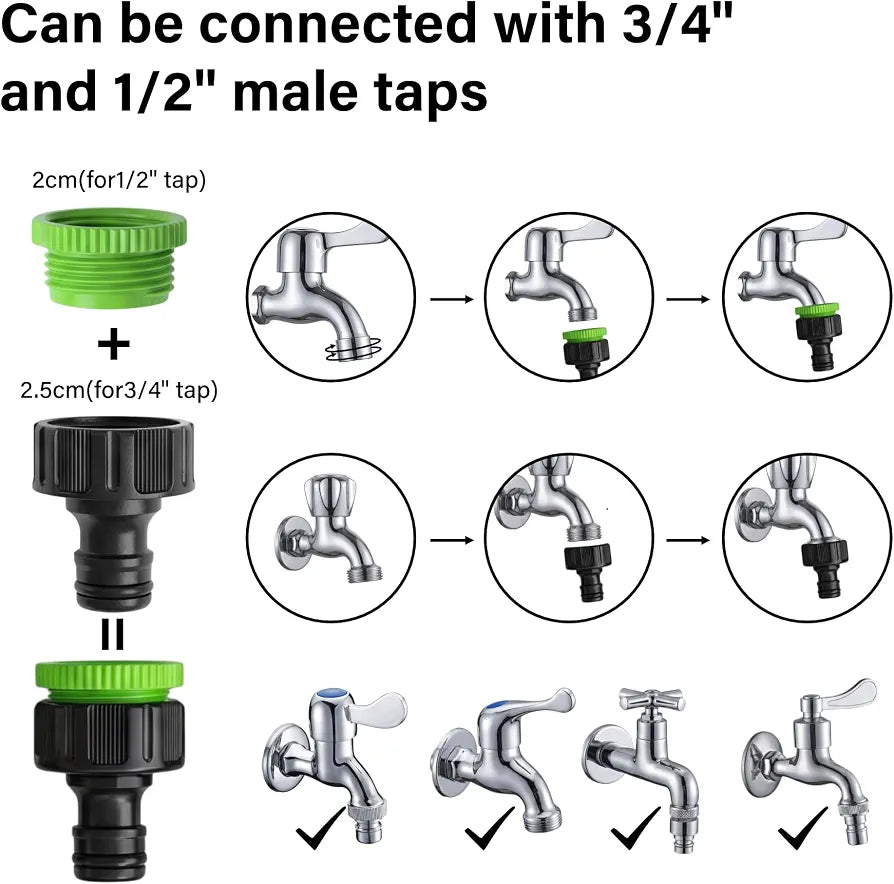 Garden Hose Connector Set 24 Pack | 1 Nozzle | 5 Hose End Connectors | 1 Hose Waterstop | 2 Double Male Snap | 2 Hosepipe Tap Fitting 1/2 & 3/4 Inch for Joining Hose Pipe