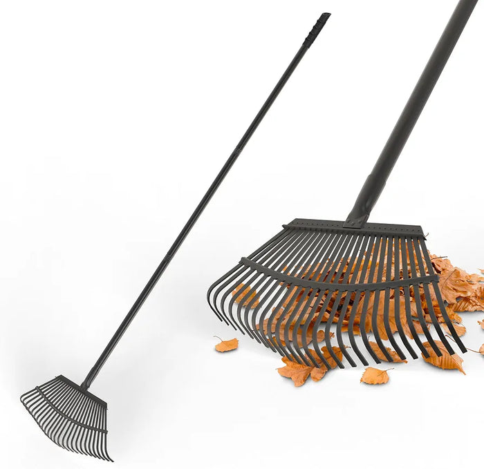 Garden Rake Heavy Duty, 25-tooth Metal Rake Upgraded 65-inch Adjustable Long Handle, Wide Metal Head for Leaf Yard Cleanup & Lawn Levelling Garden Leveller