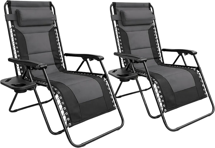Set of 2 Extra Wide Zero Gravity Chairs, Luxury XXL Premium Heavy Duty Padded Garden Recliners,Sun Lounger Folding Garden Recliner,Adjustable Headrest,Cup & Phone Holder