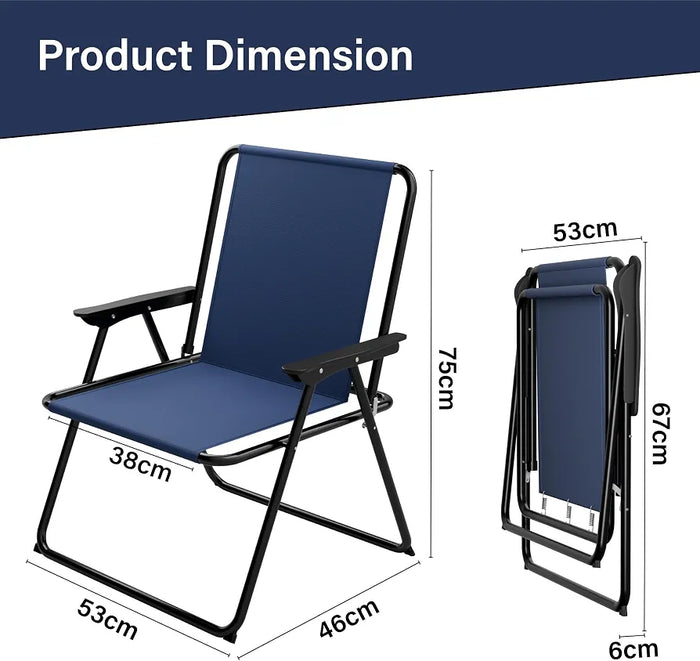 Folding Beach Deck Chairs - Pack of 2, Metal Outdoor Lightweight Deck Chair with Armrests, Portable & Easy to Store, Suitable for Camping, Garden, Picnic & Fishing - Navy Blue
