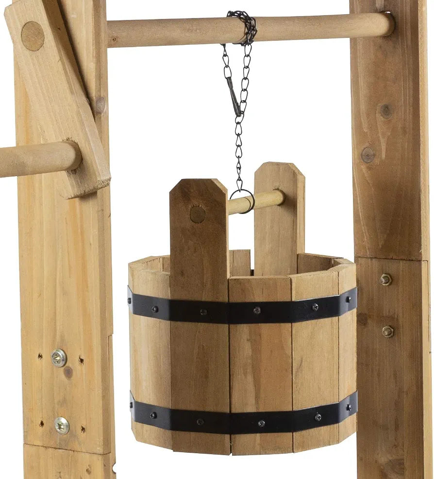 Vivo Technologies Large Wooden Wishing Well Planter Large Solid Pine Ornamental Outdoor Garden Plant Flower Pot Outdoor Ornament Decoration