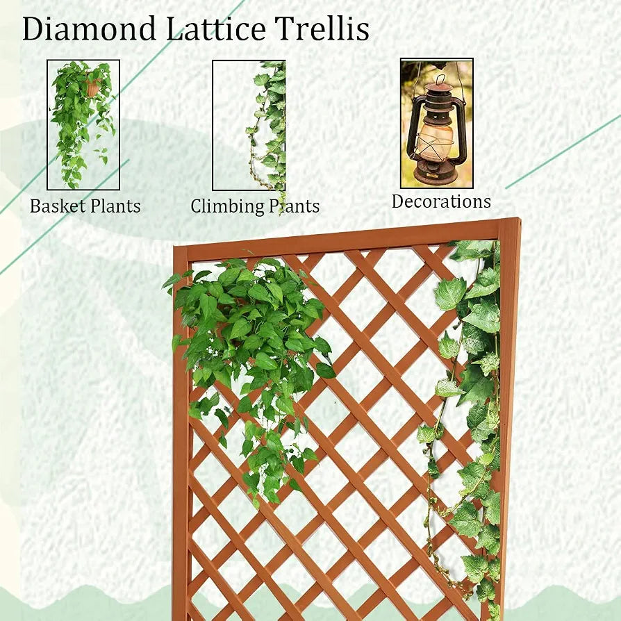 Vivo Technologies Large Rectangular Wooden Planter with Liner and Lattice Trellis Panels for Climbing Plants, 70x30x135cm Flower Plant Pot Box for Garden Patio, Natural