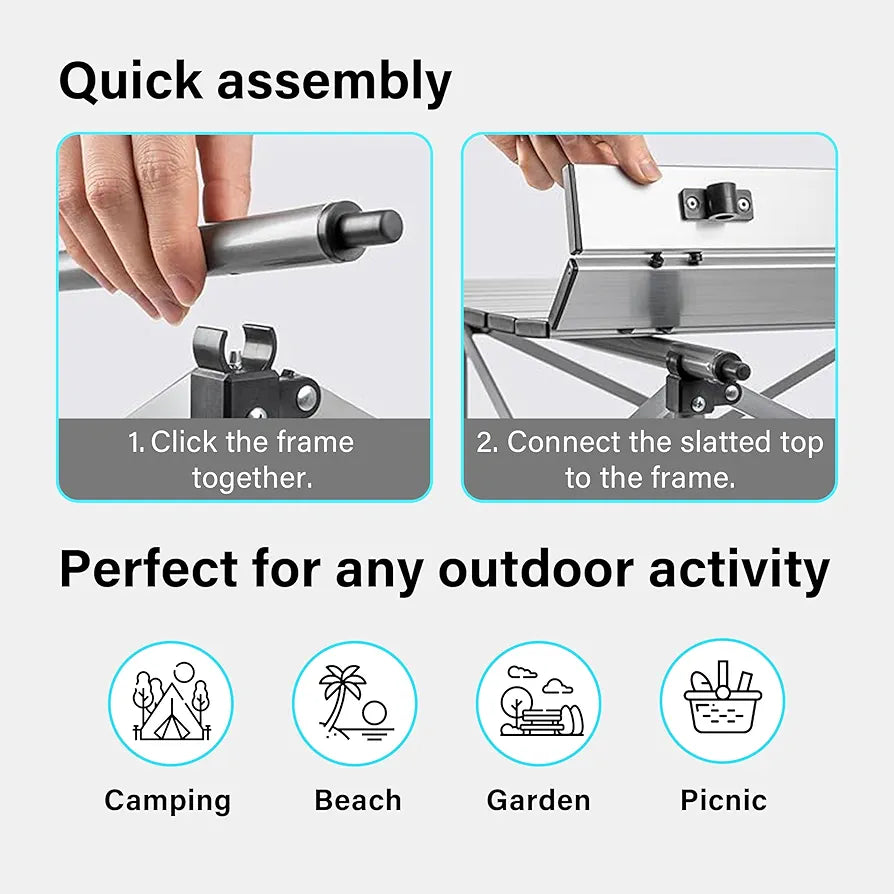 Portable Aluminium Camping Table, Lightweight Outdoor Table Folding Steel Frame with Roll Up Top Carry Bag, Compact Stable Foldable for Garden, Beach, Camping Hiking,Picnic 