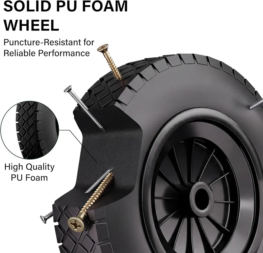 14" Wheelbarrow Wheel PU Puncture Proof Solid 3.50-8 Wheel, Heavy Duty Replacement Tire for Wheelbarrow, Wheelbarrow Wheels Tyre for Garden Trolley Barrow Go Cart, Black