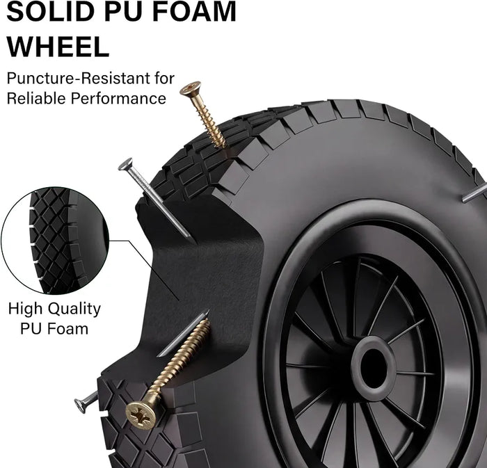 14" Wheelbarrow Wheel PU Puncture Proof Solid 3.50-8 Wheel, Heavy Duty Replacement Tire for Wheelbarrow, Wheelbarrow Wheels Tyre for Garden Trolley Barrow Go Cart, Black