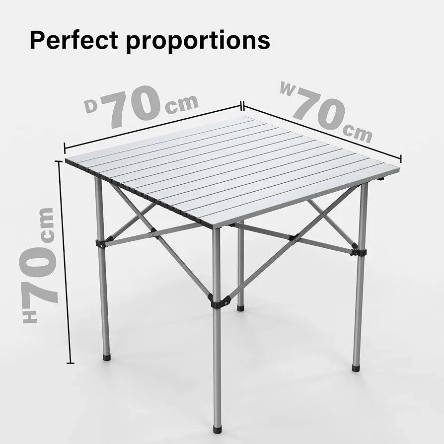 Portable Aluminium Camping Table, Lightweight Outdoor Table Folding Steel Frame with Roll Up Top Carry Bag, Compact Stable Foldable for Garden, Beach, Camping Hiking,Picnic 