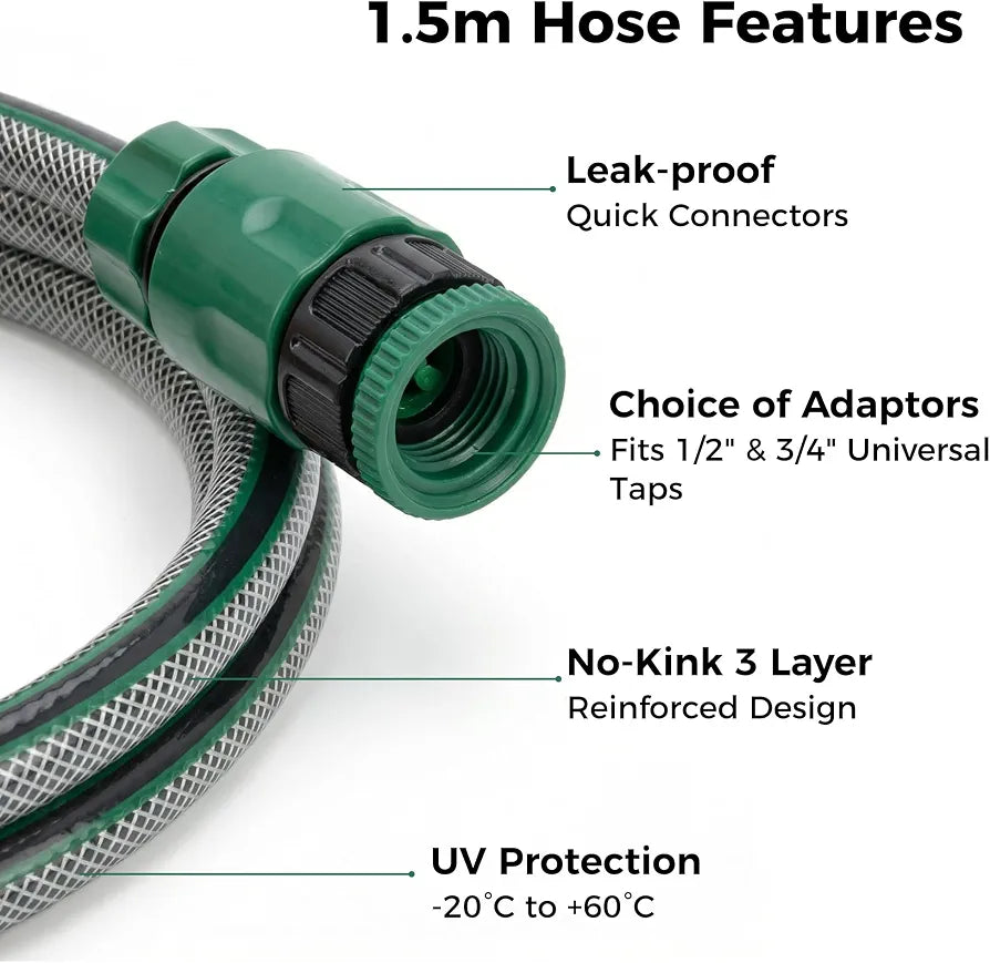 30M Garden Hose Pipe Reel Cart on Wheels | 28.5m Water Pipe | 1.5m Leader Hose | Hosepipe Trolley with Rewind Handle | 7 Mode Spray Gun | Freestanding | Tap Connectors | Car Pressure Washer Compatible