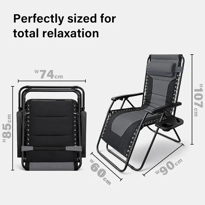 Set of 2 Extra Wide Zero Gravity Chairs, Luxury XXL Premium Heavy Duty Padded Garden Recliners,Sun Lounger Folding Garden Recliner,Adjustable Headrest,Cup & Phone Holder