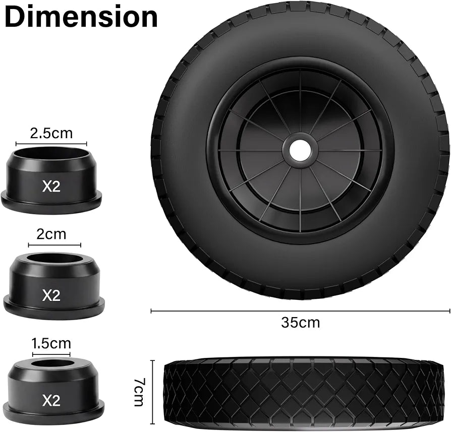 14" Wheelbarrow Wheel PU Puncture Proof Solid 3.50-8 Wheel, Heavy Duty Replacement Tire for Wheelbarrow, Wheelbarrow Wheels Tyre for Garden Trolley Barrow Go Cart, Black