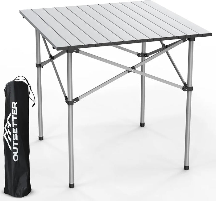 Portable Aluminium Camping Table, Lightweight Outdoor Table Folding Steel Frame with Roll Up Top Carry Bag, Compact Stable Foldable for Garden, Beach, Camping Hiking,Picnic 