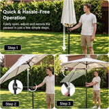 2.7m Tilting Parasol, Crank Up & Tilt Outdoor Garden Parasol Umbrella, Waterproof Sun Shade Canopy UV30+ Polyester Canopy, 38mm Parasol Pole, Air Vent, Steel Frame for Patio, Garden & Balcony