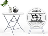 Vivo Technologies 80cm Round Folding Table, Portable Plastic Garden Table for Camping, Catering, BBQ, Picnic, Party, Car Boot Sales, Dining, Kitchen & Outdoor Events, White