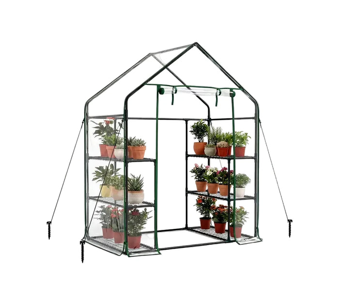 3 Tier Walk In Greenhouse - Shed Metal Frame Green House with 6 Shelves, Weatherproof PVC Plastic Cover and Roll up Zip Panel Door, Ideal for Growing Vegetables, Flowers, Seedlings, Tool-Free Assembly