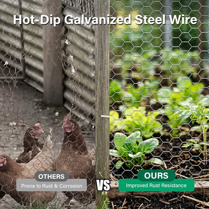 Chicken Wire 40cm x 10m, 25mm Chicken Wire Mesh Roll with 100 Cable Ties, Anti-Rust Hexagonal Galvanized Metal Wire Mesh, for DIY, Pet Rabbit Chicken Fencing, Protect Gardening Plants