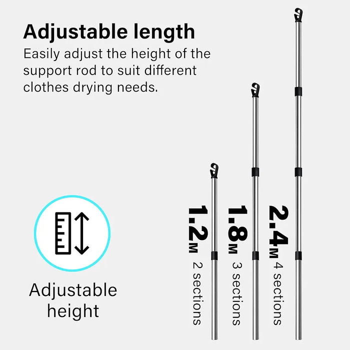 2.4M Stainless Steel Washing Line Pole, Heavy Duty Adjustable Clothes Props for Washing Line Outside, 4-Section Telesopic Clothes Line Prop, Home Garden Washing Poles for Laundry Support Pack of 2